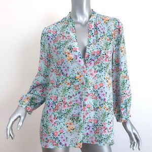 Alice + Olivia Sheila Blue Floral Silk Henley Blouse Size XS Designer!